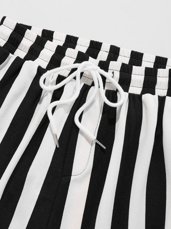 Contrast Striped Print T Shirt And Shorts - Grafton Collection