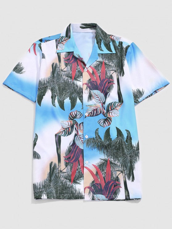 Palm Tree Leaf Printed Shirt And Shorts - Grafton Collection