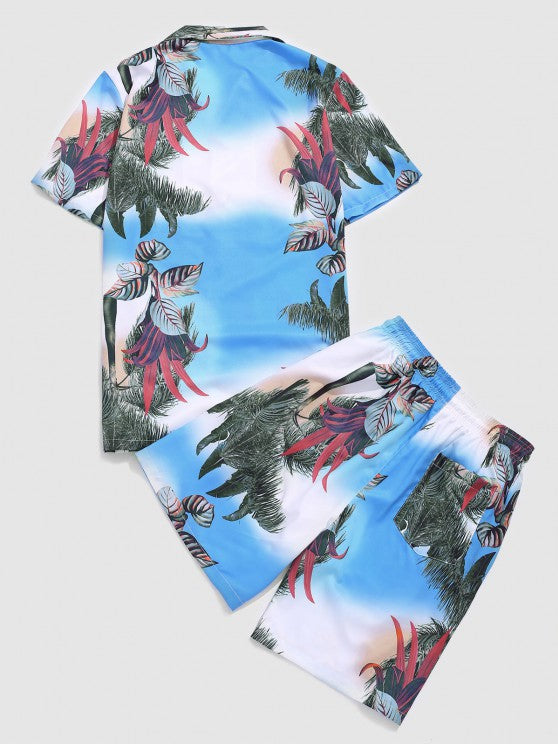 Palm Tree Leaf Printed Shirt And Shorts - Grafton Collection