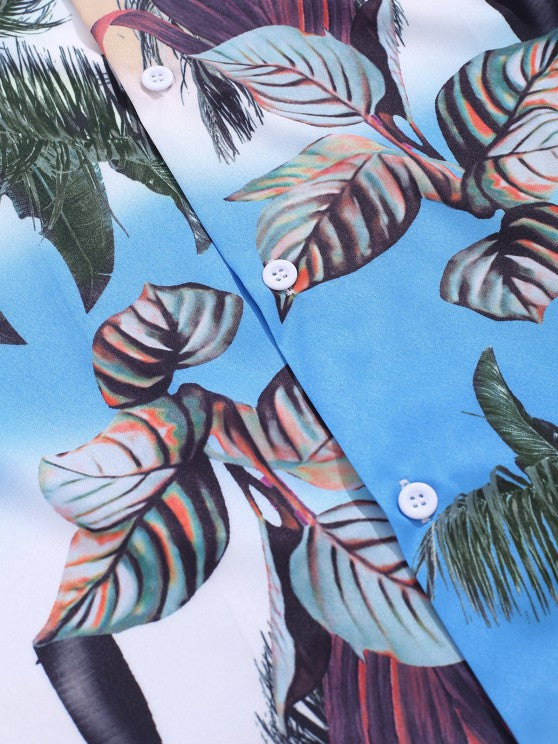 Palm Tree Leaf Printed Shirt And Shorts - Grafton Collection