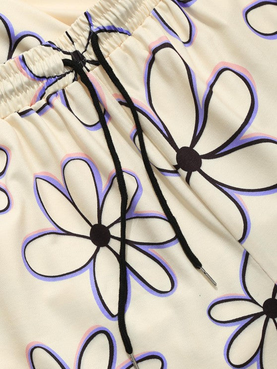 Flower Print Hoodie And Shorts - Grafton Collection