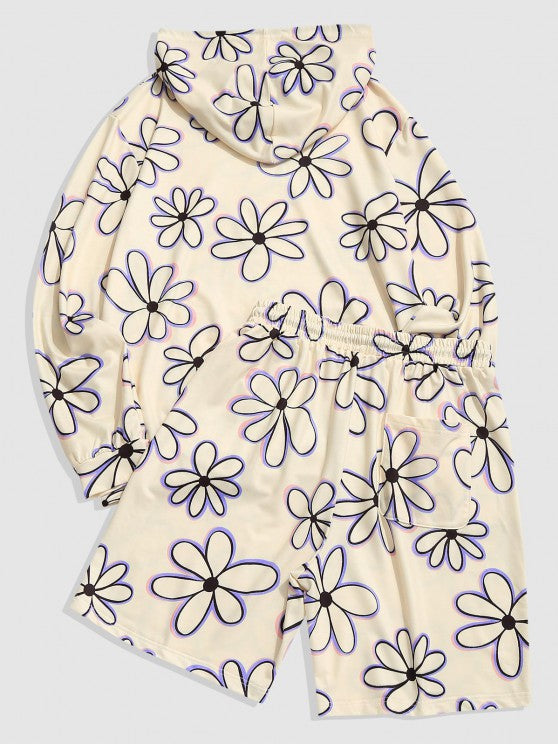Flower Print Hoodie And Shorts - Grafton Collection