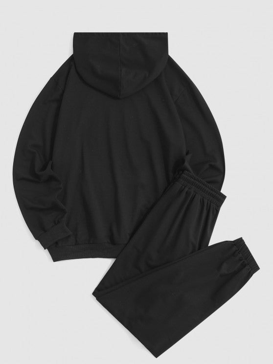 Letters Graphic Printed Hoodie And Sports Pants - Grafton Collection