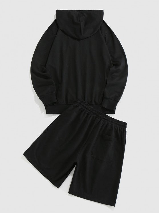 Slogan Embroidered Hoodie And Shorts - Grafton Collection