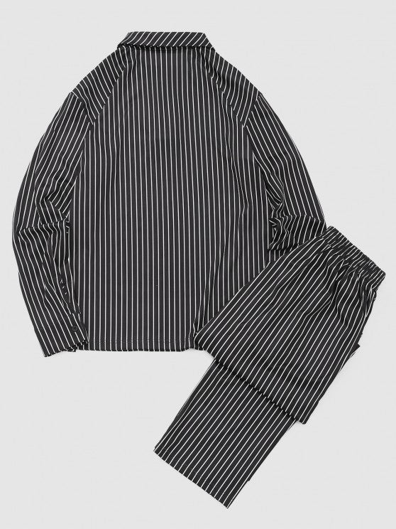 Striped Printed Collared T Shirt And Pant - Grafton Collection