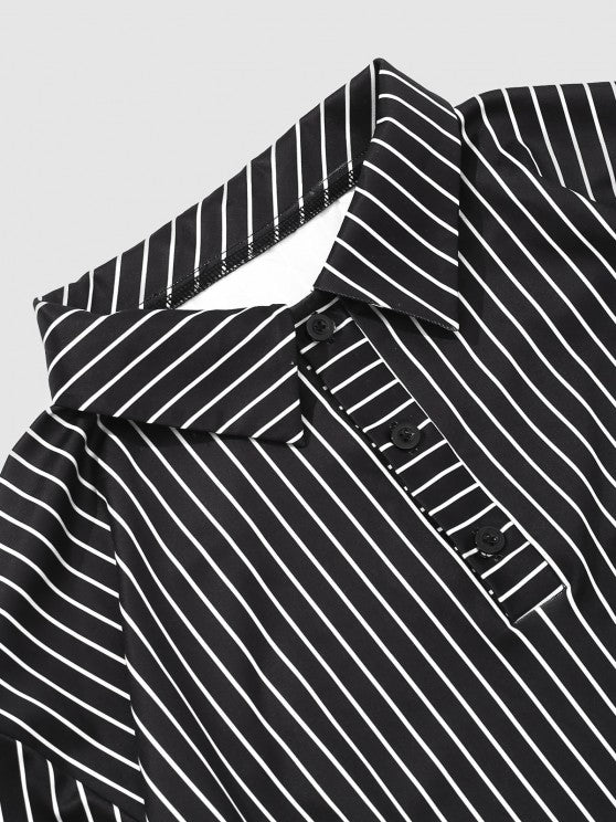 Striped Printed Collared T Shirt And Pant - Grafton Collection