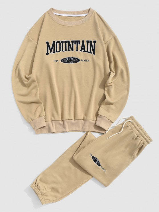 Mountain Letter Graphic Print Sweatshirt And Pants Set - Grafton Collection