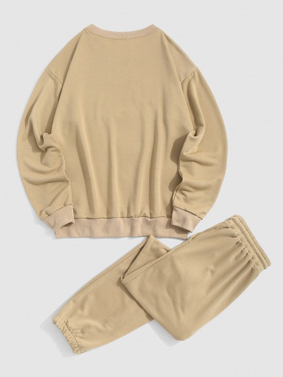 Mountain Letter Graphic Print Sweatshirt And Pants Set - Grafton Collection