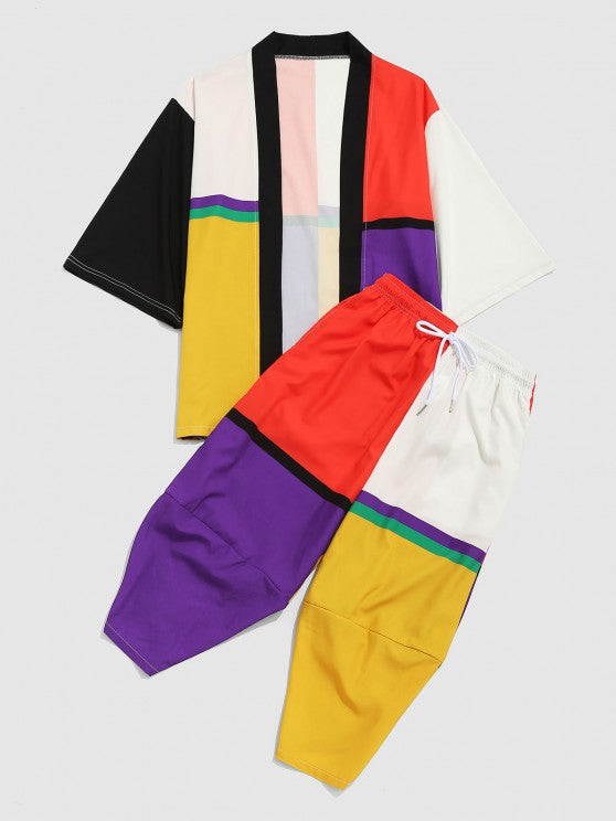 Kimono Cardigan And Cropped Baggy Pants Set - Grafton Collection
