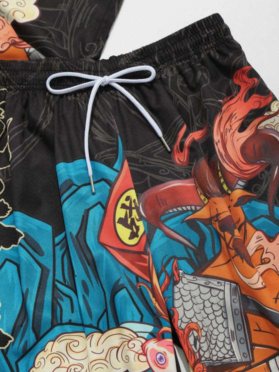 Chinoiseries Print Cardigan And Baggy Pants Set - Grafton Collection