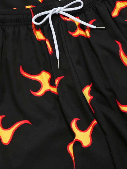 Flame Print Shirt And Cropped Pants Set - Grafton Collection
