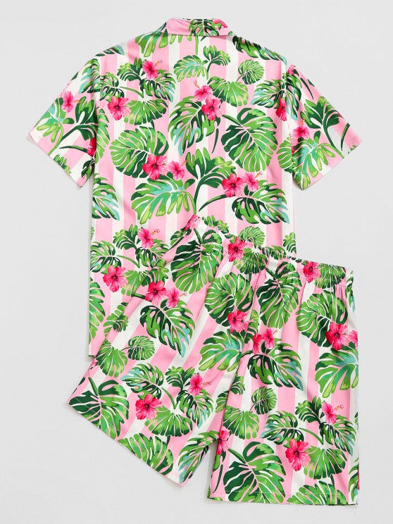 Stripe Tropical Flower Shirt And Shorts - Grafton Collection