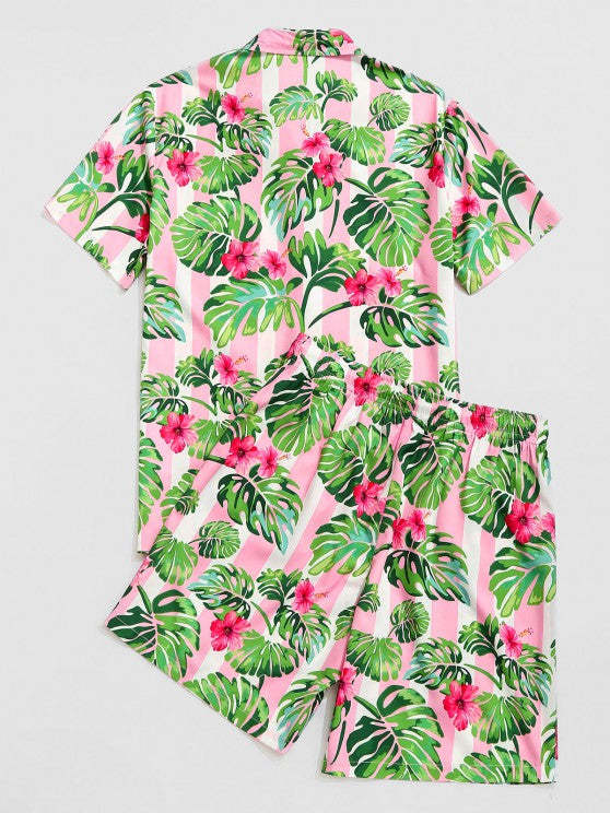 Stripe Tropical Flower Shirt And Shorts - Grafton Collection