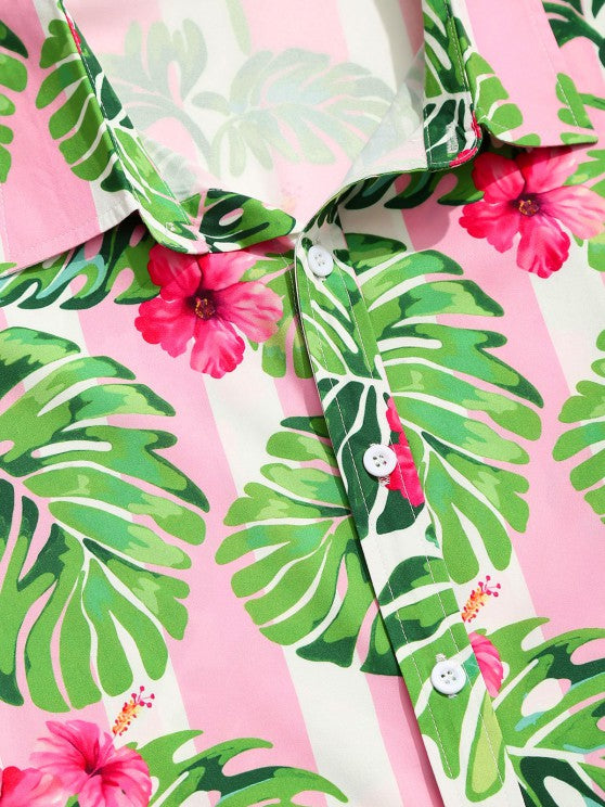 Stripe Tropical Flower Shirt And Shorts - Grafton Collection