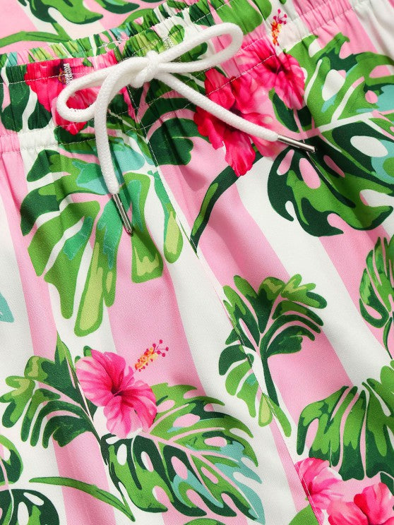 Stripe Tropical Flower Shirt And Shorts - Grafton Collection