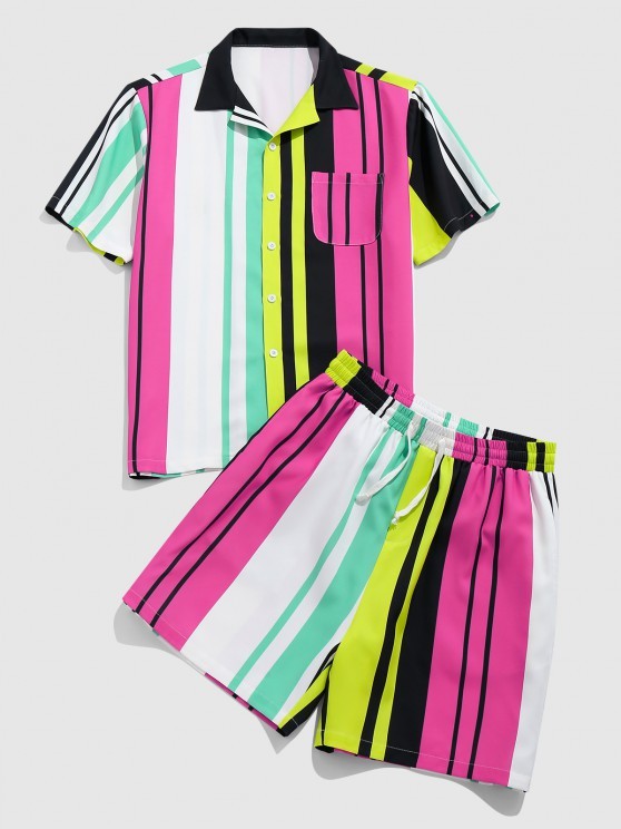 Striped Printed Pocket Shirt And Shorts Set - Grafton Collection