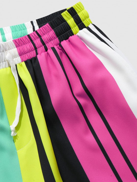 Striped Printed Pocket Shirt And Shorts Set - Grafton Collection