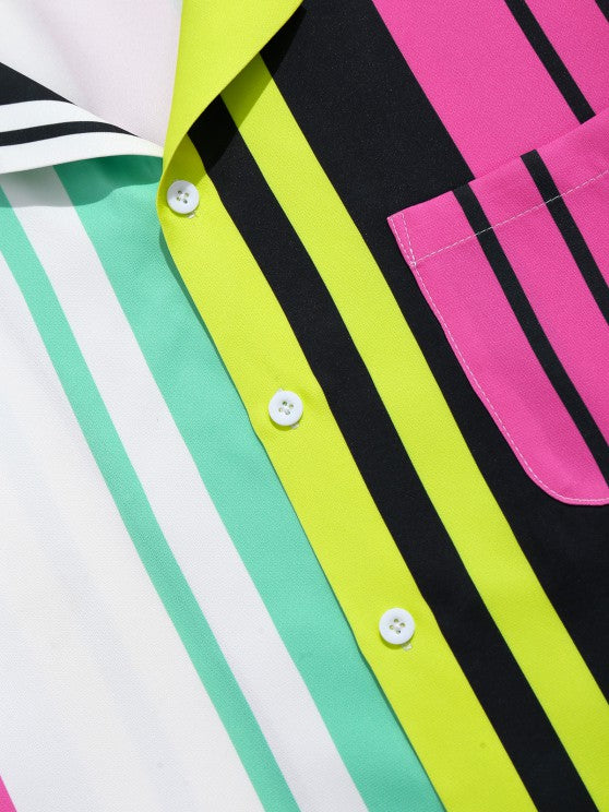 Striped Printed Pocket Shirt And Shorts Set - Grafton Collection