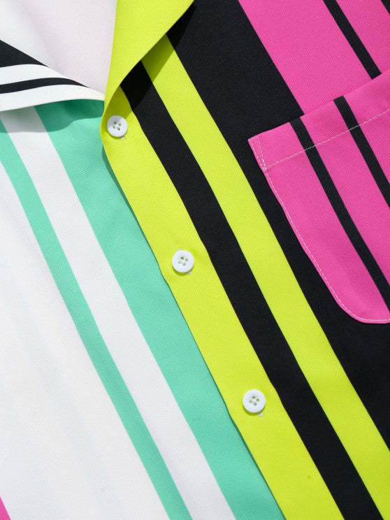 Striped Printed Pocket Shirt And Shorts Set - Grafton Collection
