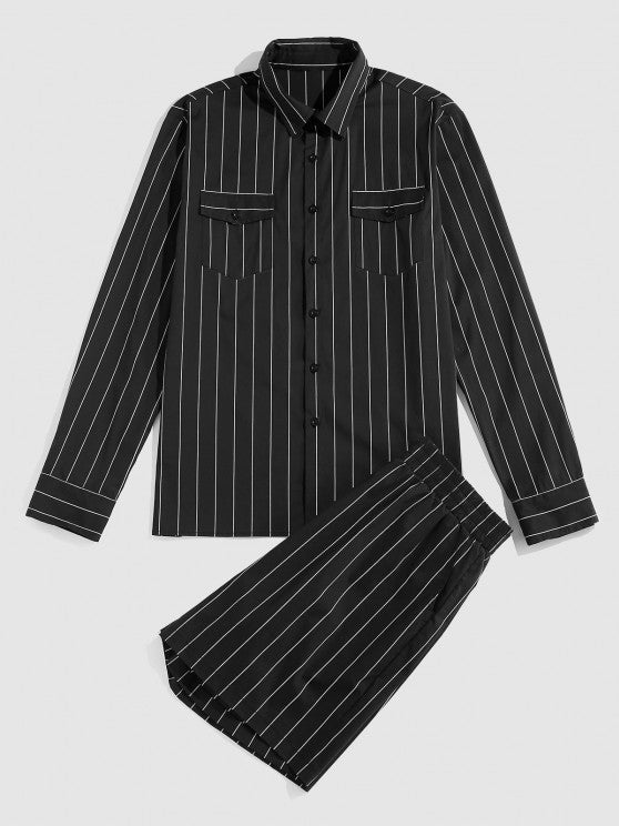 Stripe Long Sleeve Shirt And Shorts Set - Grafton Collection