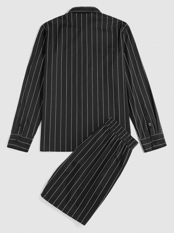Stripe Long Sleeve Shirt And Shorts Set - Grafton Collection