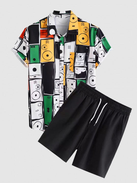 Geometric Print Shirt And Shorts - Grafton Collection