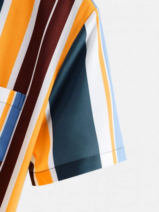 Stripe Print Shirt And Shorts Two Piece Set - Grafton Collection