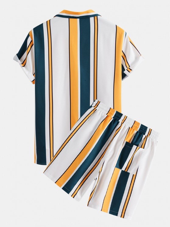 Contrast Stripe Print Shirt And Shorts Set - Grafton Collection
