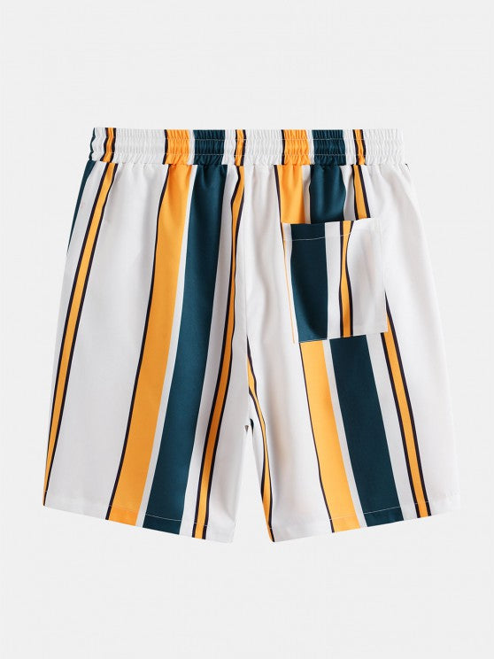 Contrast Stripe Print Shirt And Shorts Set - Grafton Collection