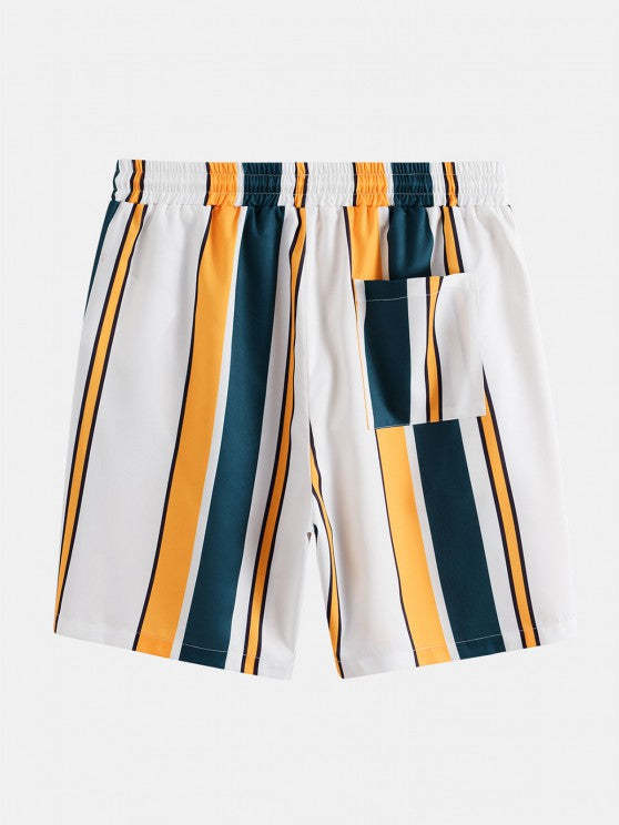 Contrast Stripe Print Shirt And Shorts Set - Grafton Collection