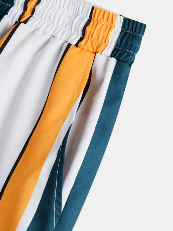 Contrast Stripe Print Shirt And Shorts Set - Grafton Collection