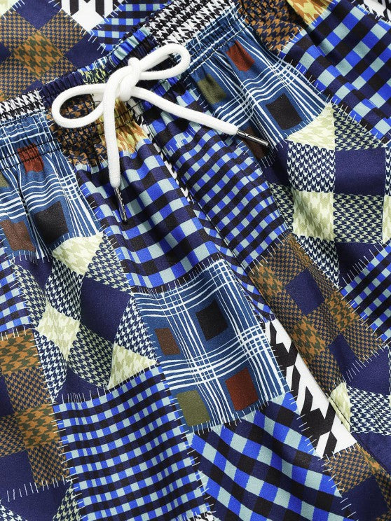 Houndstooth Patchwork Shirt And Shorts Set - Grafton Collection