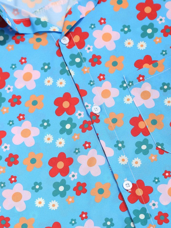 Allover Floral Print Shirt And Shorts Two Piece Set - Grafton Collection