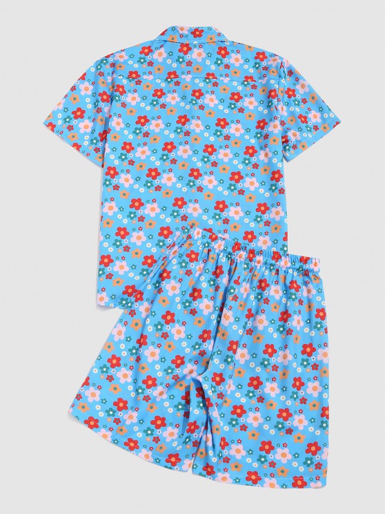 Allover Floral Print Shirt And Shorts Two Piece Set - Grafton Collection