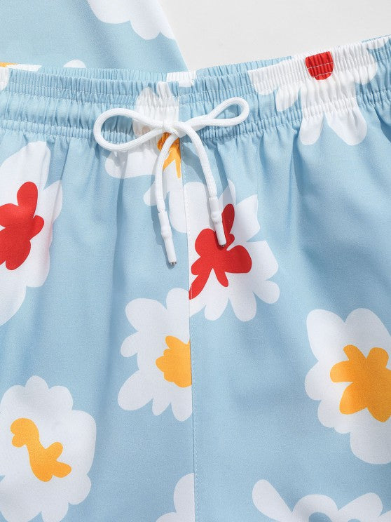 Flower Shirt And Drawstring Shorts Set - Grafton Collection