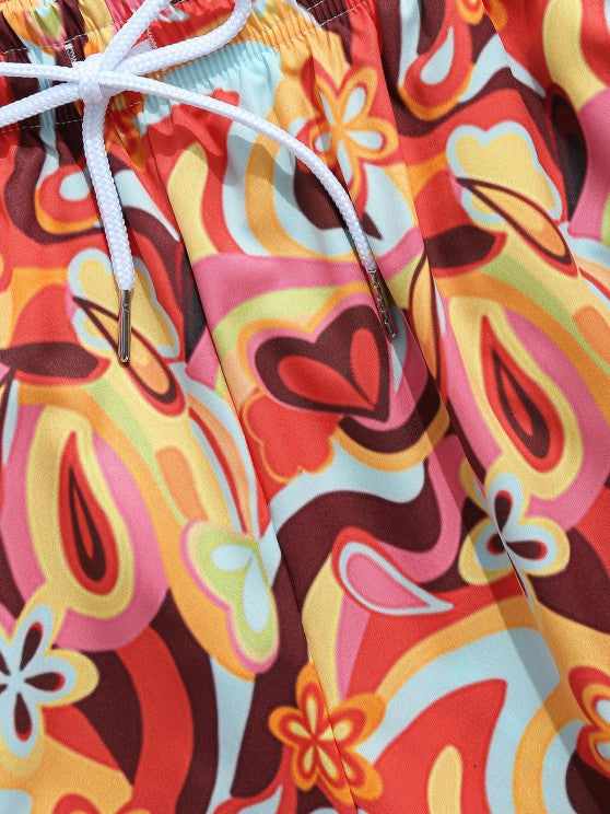 Floral Print Shirt And Pocket Shorts Set - Grafton Collection