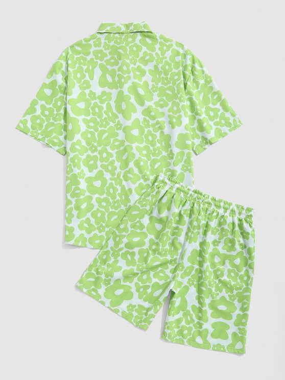 Floral Print Button Up Shirt And Pocket Shorts Set - Grafton Collection