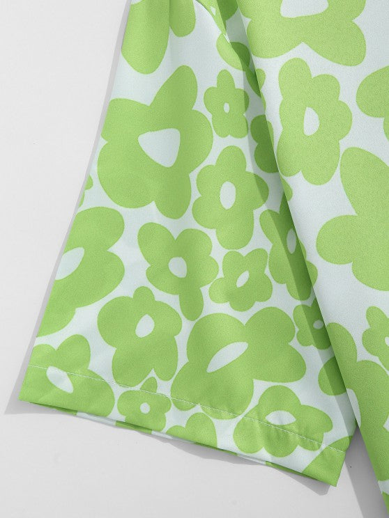 Floral Print Button Up Shirt And Pocket Shorts Set - Grafton Collection