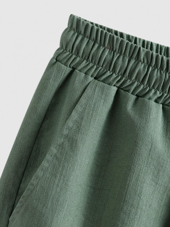 Button Up Collar Shirt And Drawstring Shorts - Grafton Collection