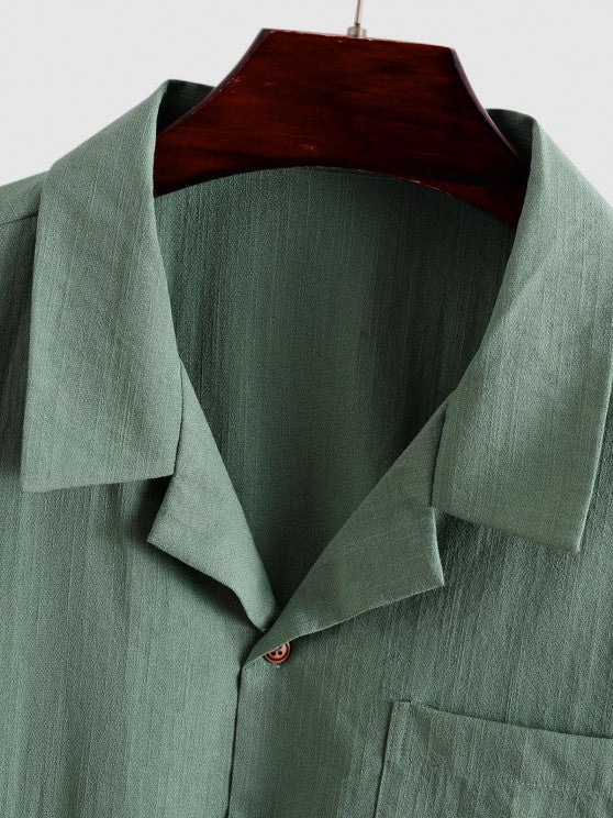 Button Up Collar Shirt And Drawstring Shorts - Grafton Collection