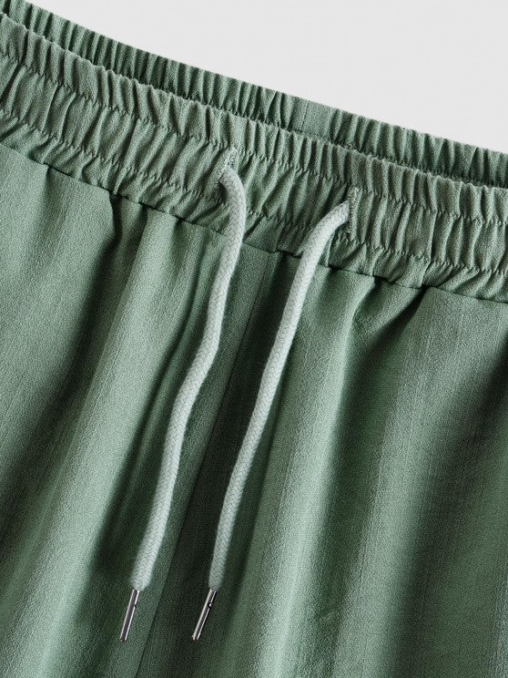 Button Up Collar Shirt And Drawstring Shorts - Grafton Collection