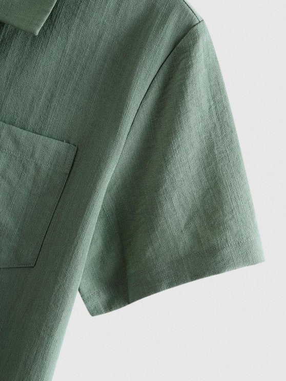 Button Up Collar Shirt And Drawstring Shorts - Grafton Collection