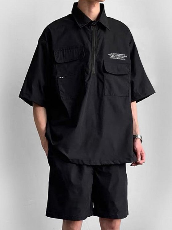 Two Piece Letter Cargo Shirt And Shorts - Grafton Collection