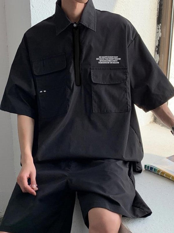 Two Piece Letter Cargo Shirt And Shorts - Grafton Collection