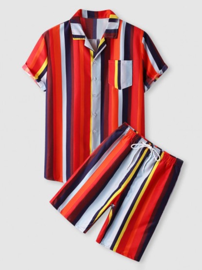 Striped Front Pocket Shirt And Shorts Set - Grafton Collection