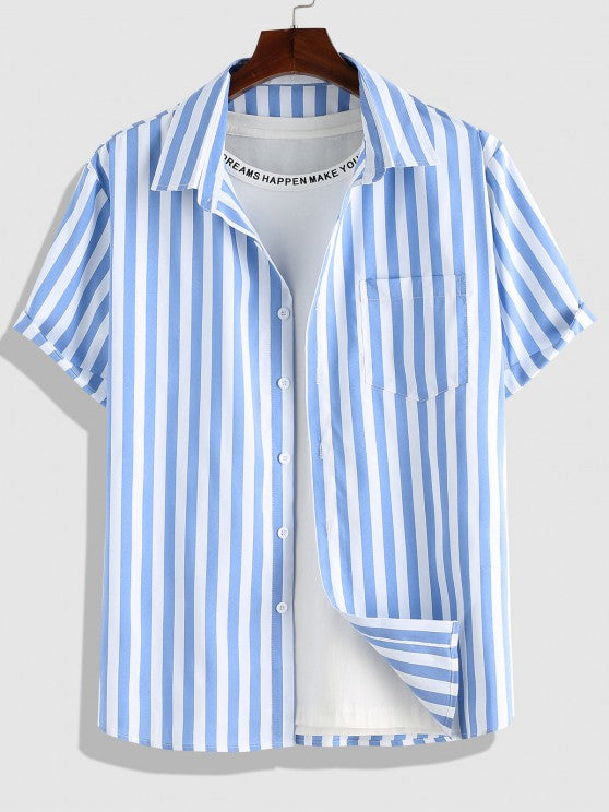 Striped Pattern Shirt And Denim Shorts Set - Grafton Collection