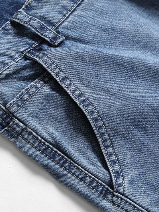 Striped Pattern Shirt And Denim Shorts Set - Grafton Collection