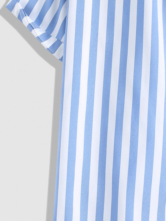 Striped Pattern Shirt And Denim Shorts Set - Grafton Collection