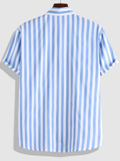 Striped Pattern Shirt And Denim Shorts Set - Grafton Collection