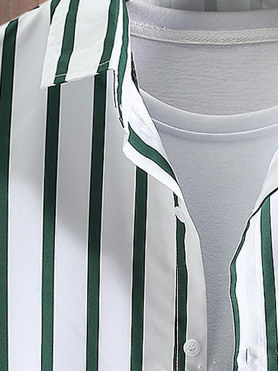 Button Up Striped Shirt And Flap Pocket Cargo Pants Set - Grafton Collection